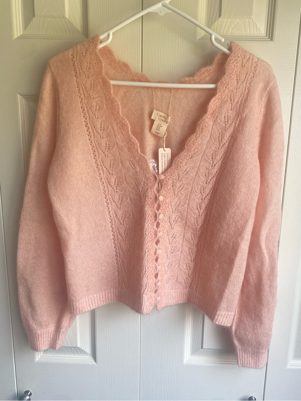 NWT Camila Coelho Blush Pink Lace-Knit V-Neck Cardigan
